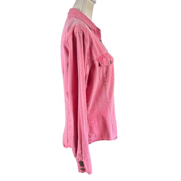 Ignite Shirt Women Size Large Pink Soft Denim Button Up Western Cowgirl Shacket - Picture 4 of 12
